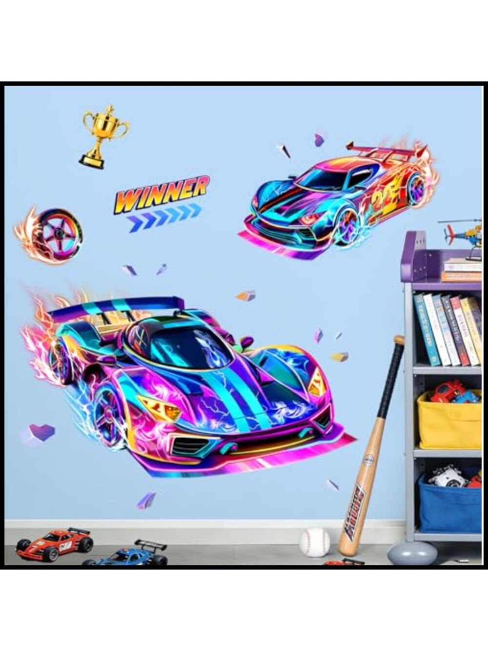 3D Racing Car Wall Decals Peel and Stick Removable Waterproof Kids Room Decor